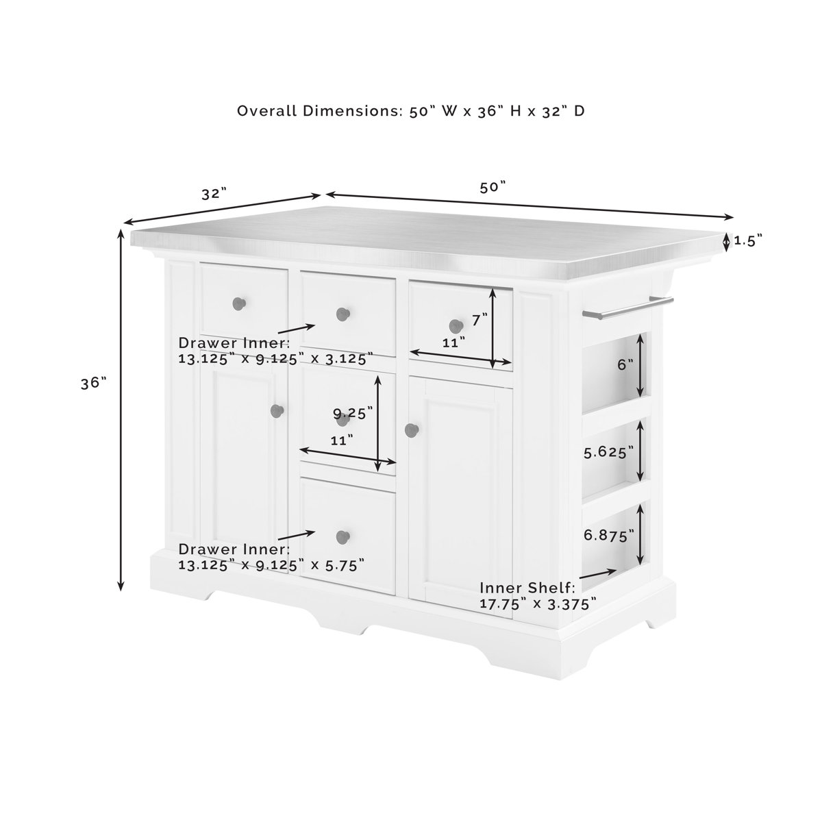 Three Posts™ Diamondback 50'' Wide Kitchen Island Set with Stainless